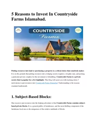 5 Reasons to Invest In Countryside Farms Islamabad