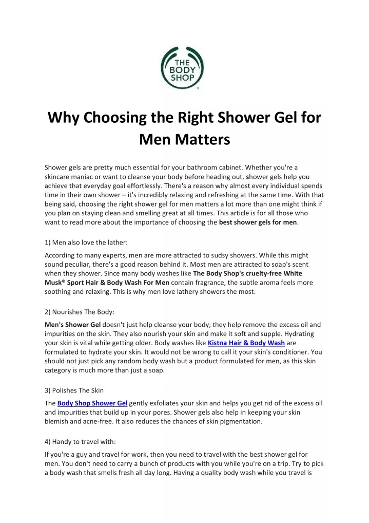 why choosing the right shower gel for men matters