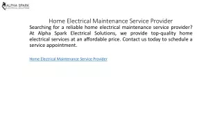 Home Electrical Maintenance Service Provider  Alpha Spark Electrical Solutions