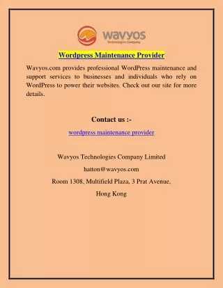 Wordpress Maintenance Provider  Wavyos