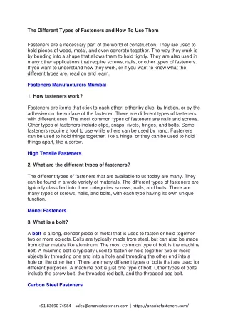 the different types of fasteners