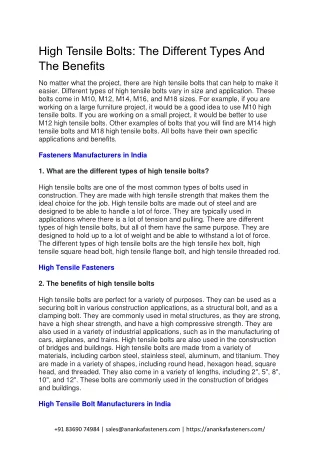 high tensile bolts the different types