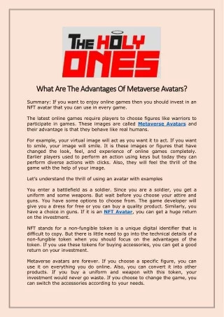 What Are The Advantages Of Metaverse Avatars