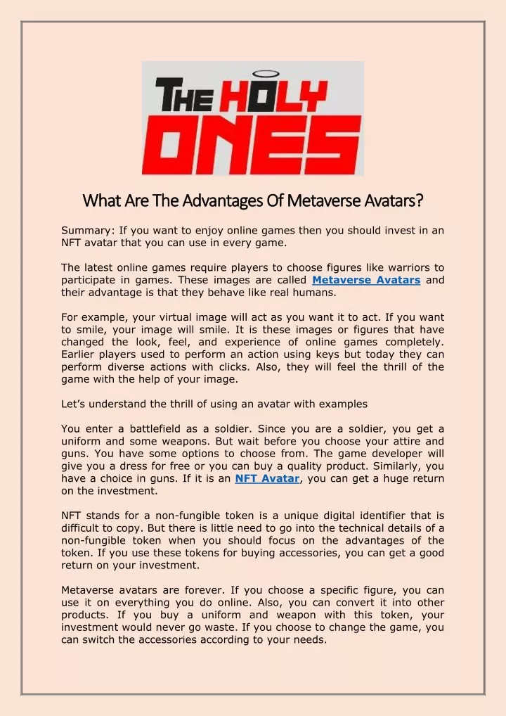 what are the advantages of metaverse avatars what