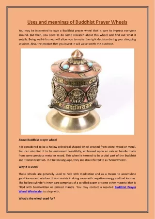Uses and meanings of Buddhist Prayer Wheels