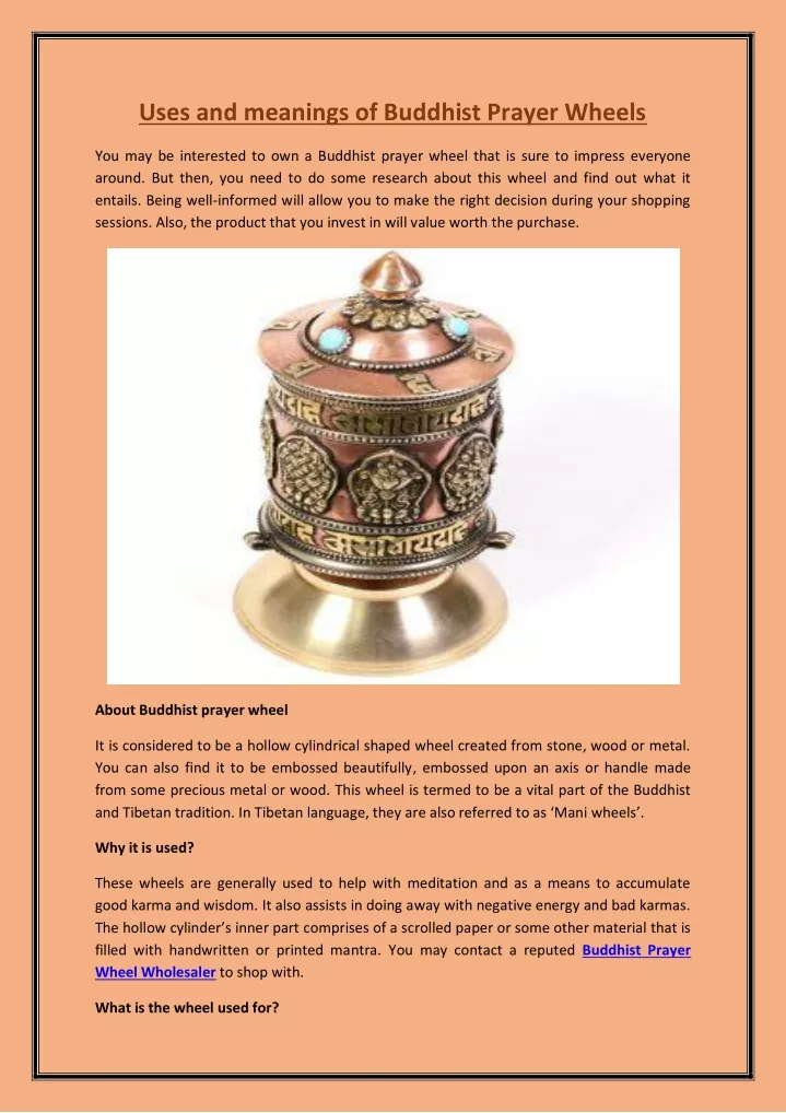 uses and meanings of buddhist prayer wheels
