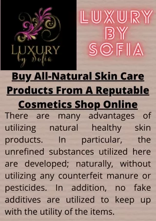 Buy All-Natural Skin Care Products From A Reputable Cosmetics Shop Online