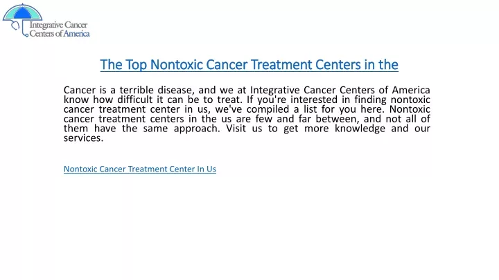 the top nontoxic cancer treatment centers in the