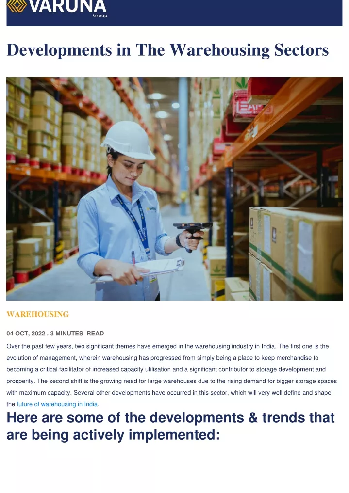 developments in the warehousing sectors