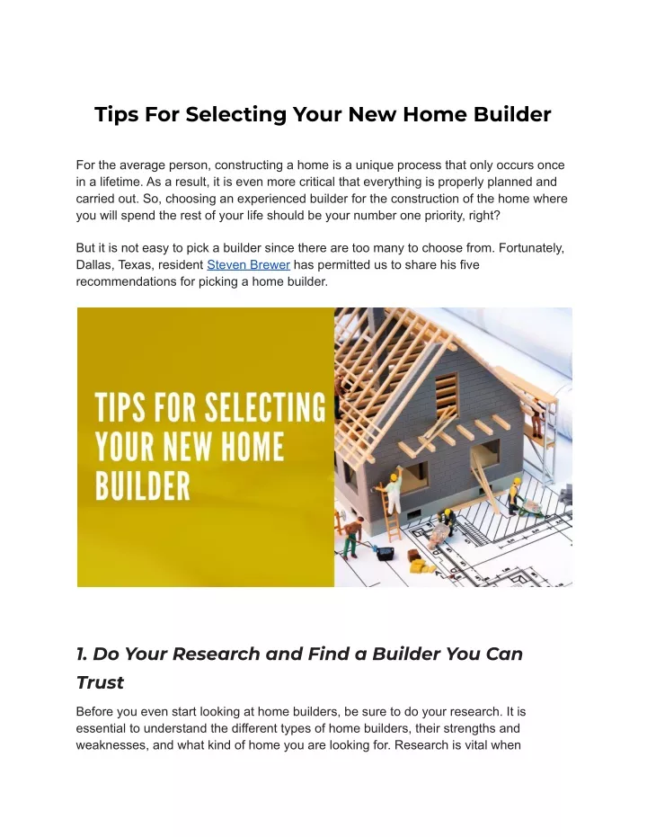 tips for selecting your new home builder