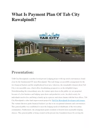 What Is Payment Plan Of Tab City Rawalpindi