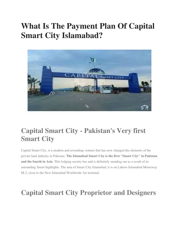 what is the payment plan of capital smart city