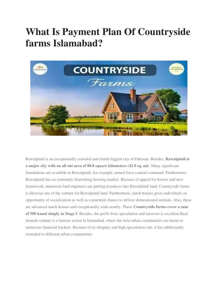 what is payment plan of countryside farms