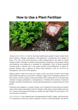 how to use a plant fertilizer