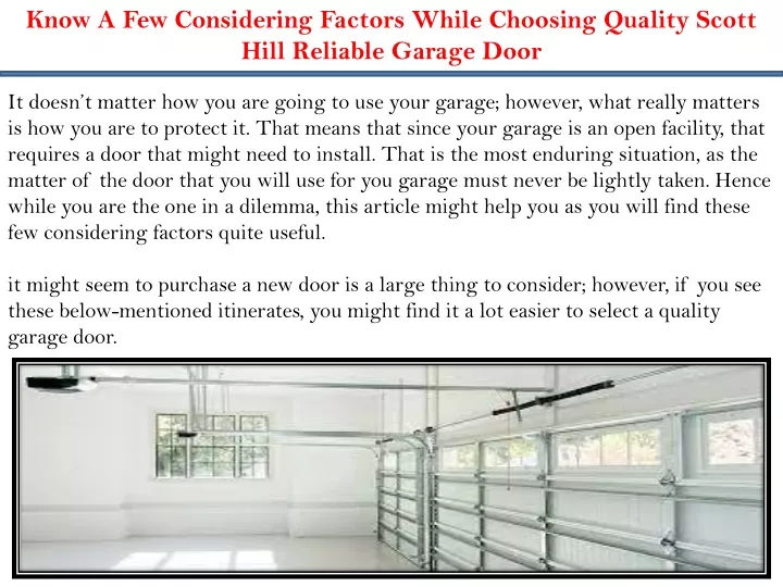 know a few considering factors while choosing