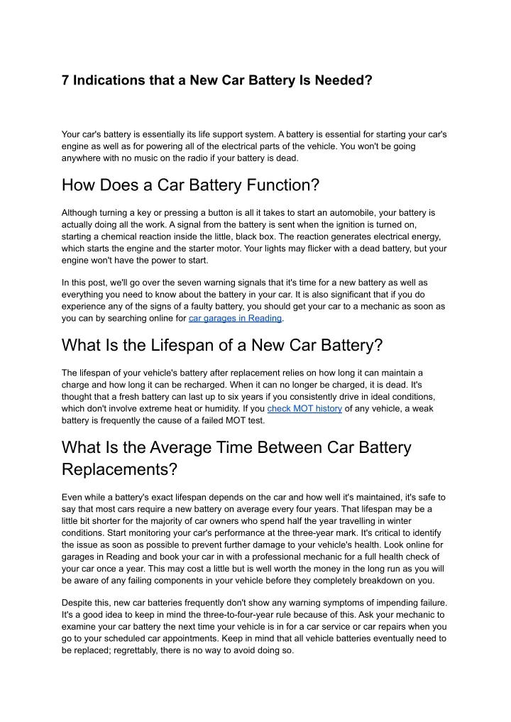 7 indications that a new car battery is needed