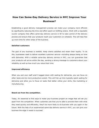 How Can Same-Day Delivery Service in NYC Improve Your Business
