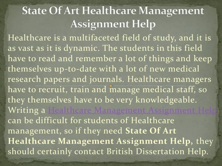 state of art healthcare management assignment help