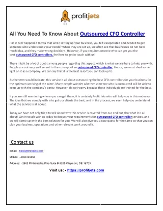 Profitjets Outsourced CFO Controller