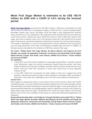 monk fruit sugar market is estimated
