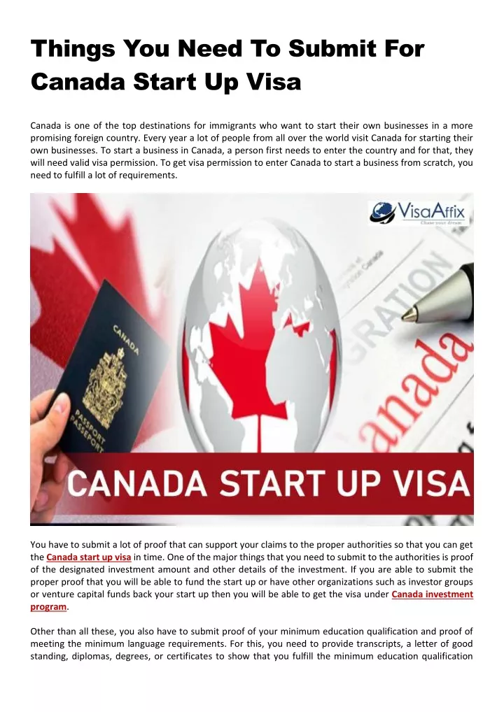 things you need to submit for canada start up visa