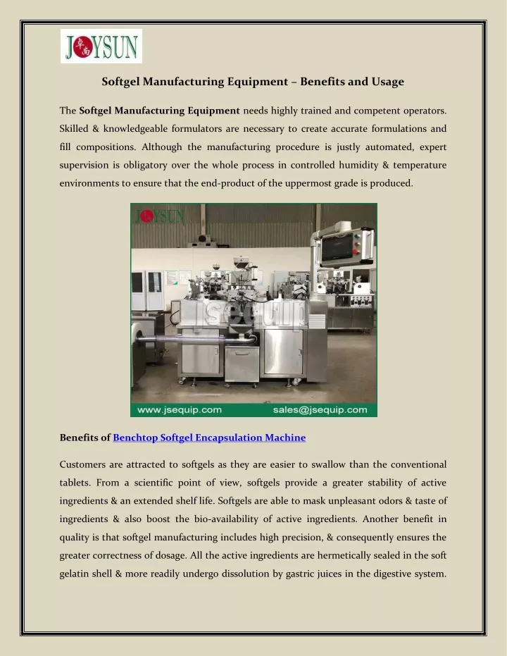 softgel manufacturing equipment benefits and usage