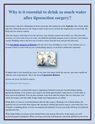 Why is it essential to drink so much water after liposuction surgery?