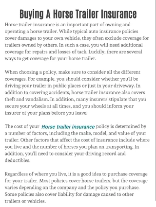 Buying Horse Trailer Insurance