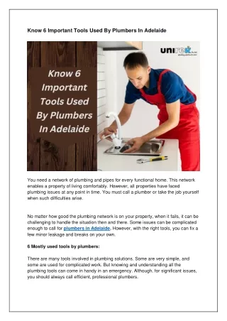 Know 6 Important Tools Used By Plumbers In Adelaide