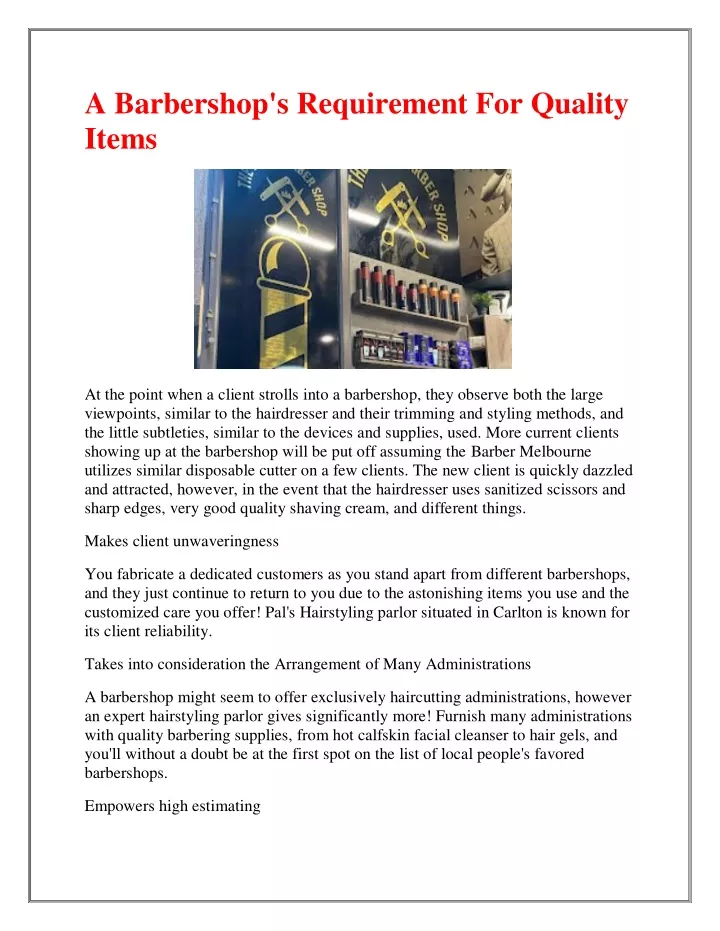 a barbershop s requirement for quality items