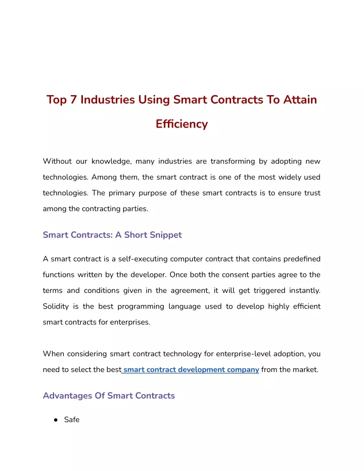 top 7 industries using smart contracts to attain