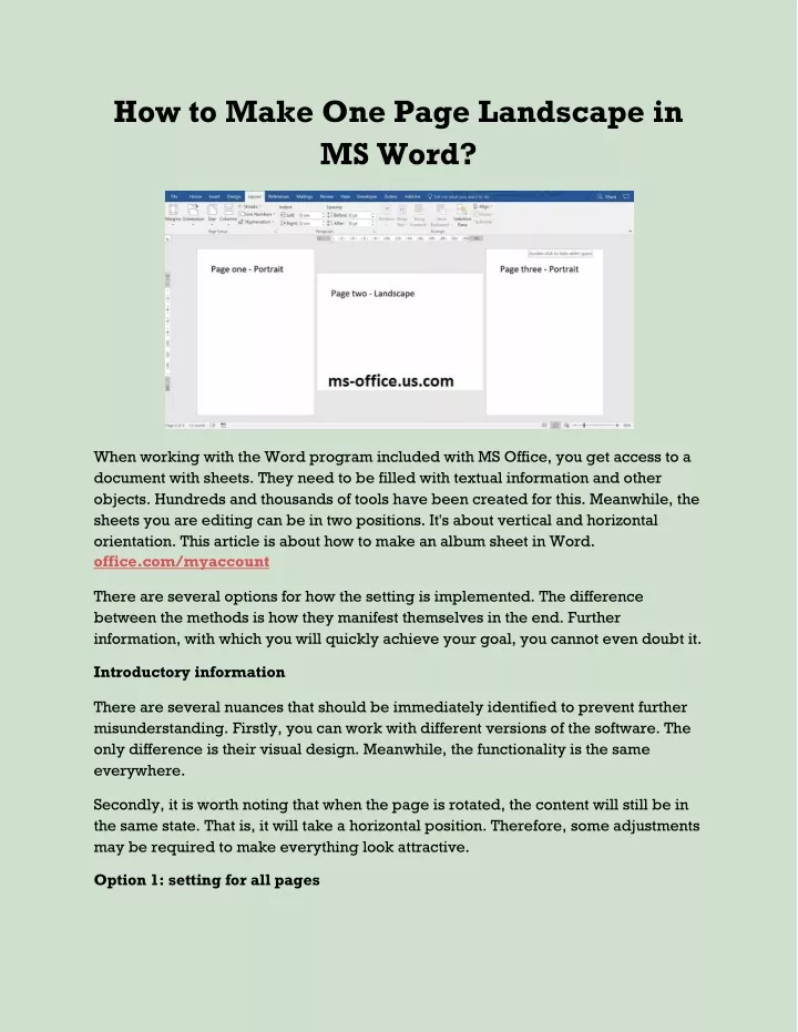 how to make one page landscape in ms word