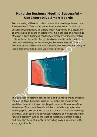 Make the Business Meeting Successful – Use Interactive Smart Boards