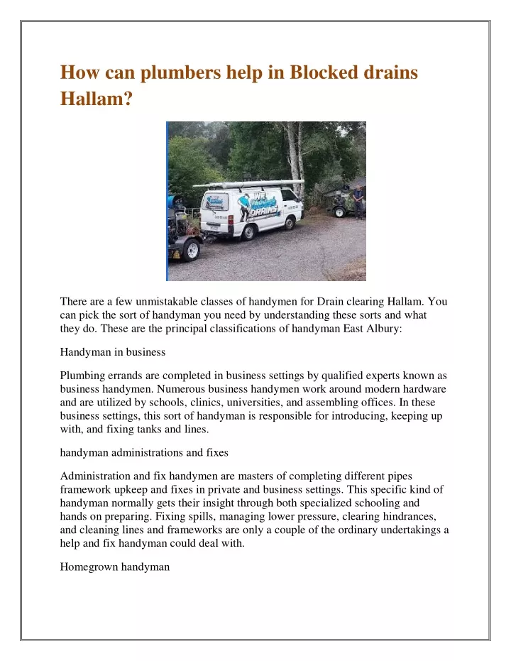 how can plumbers help in blocked drains hallam