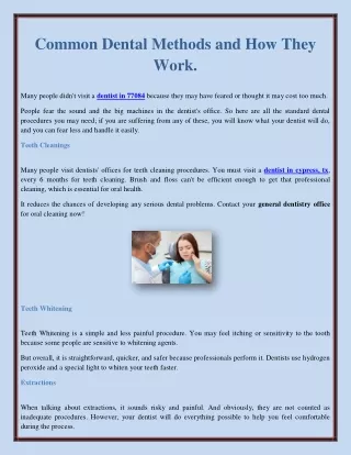 Common Dental Methods and How They Work.