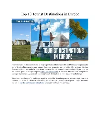 Top 10 Tourist Destinations in Europe