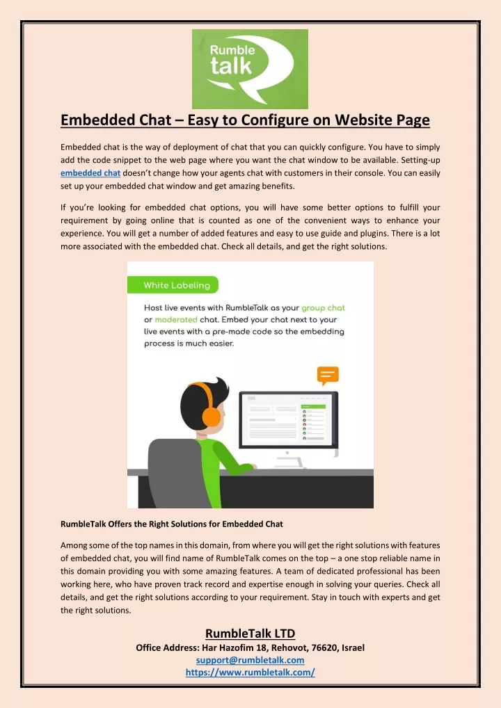 embedded chat easy to configure on website page