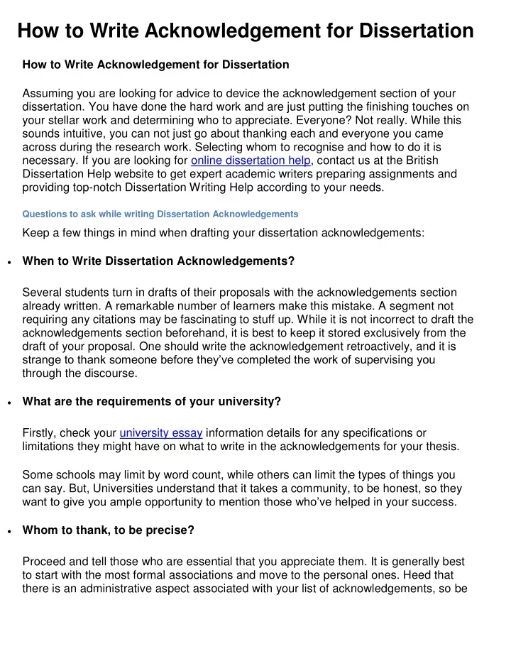 how to write acknowledgement for dissertation