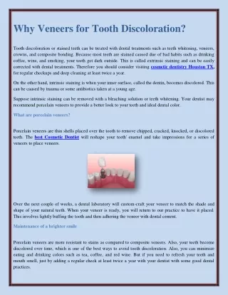Why Veneers for Tooth Discoloration?