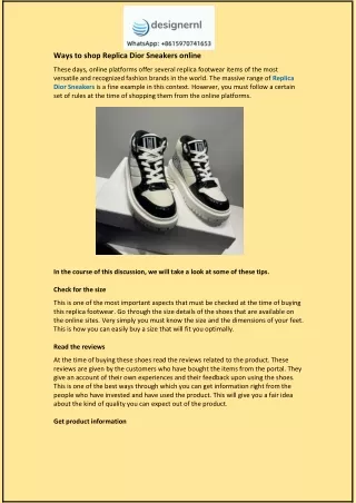 Ways to shop Replica Dior Sneakers online