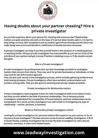 Having doubts about your partner cheating Hire a private investigator