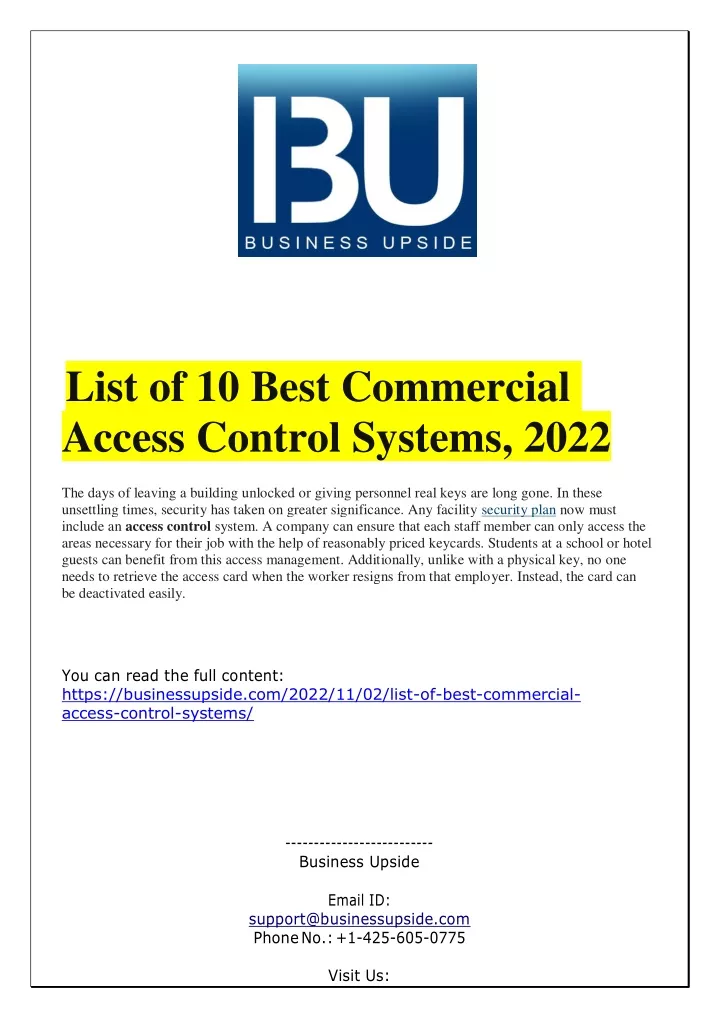 list of 10 best commercial access control systems