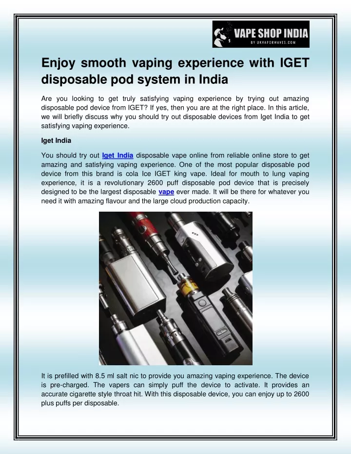 enjoy smooth vaping experience with iget