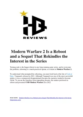 Modern Warfare 2 Is a Reboot and a Sequel That Rekindles the Interest in the Series