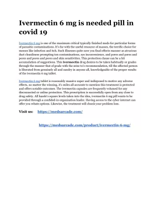 ivermectin 6 mg is needed pill in covid 19