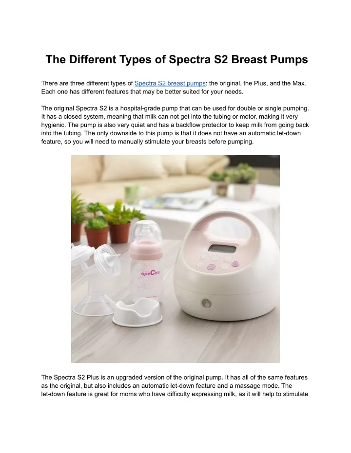 the different types of spectra s2 breast pumps