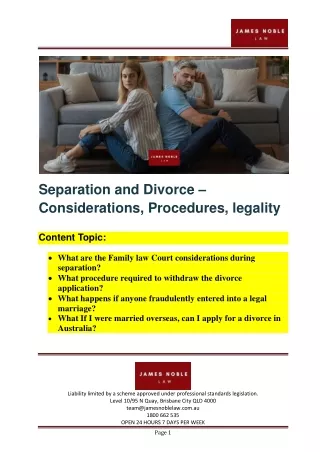 Separation and Divorce – Considerations, Procedures, legality