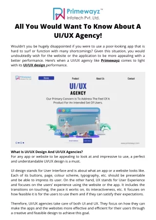 All You Would Want To Know About A UI/UX Agency|Primewayz