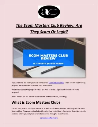 The Ecom Masters Club Review Are They Scam Or Legit