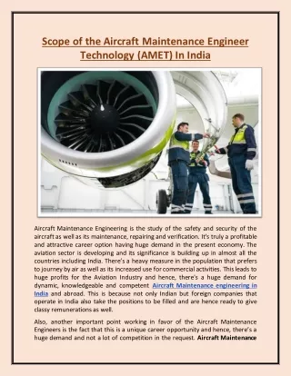 Scope of the Aircraft Maintenance Engineer Technology